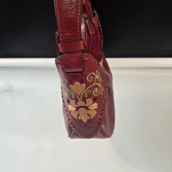 Capaccioli Handbag Purse with Embroidery Genuine Burgundy Leather Made In Italy - Picture 4 of 11